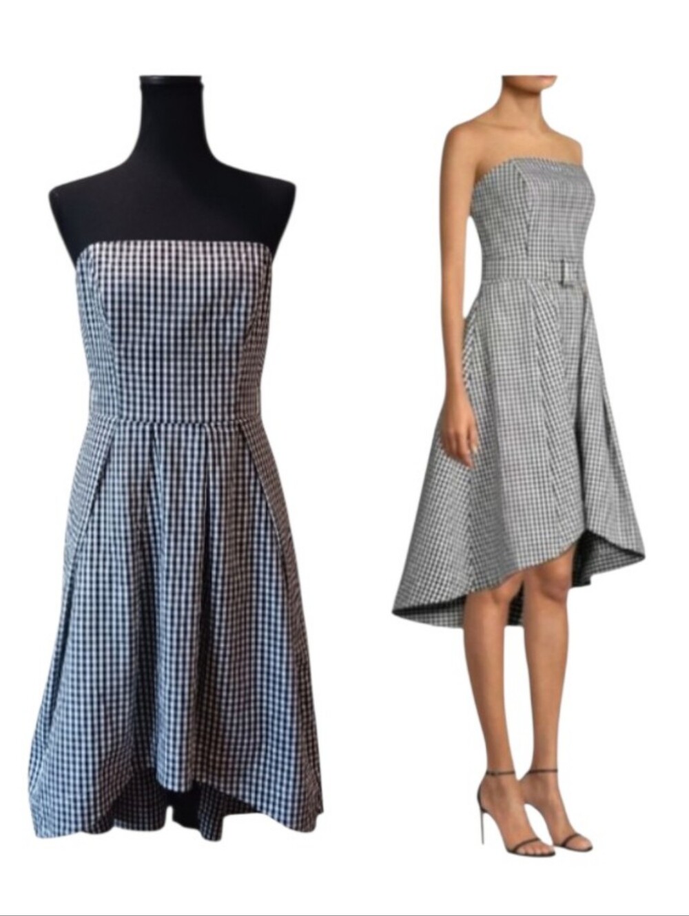 Shoshanna Tina Gingham Check Hi-Lo Strapless Dress